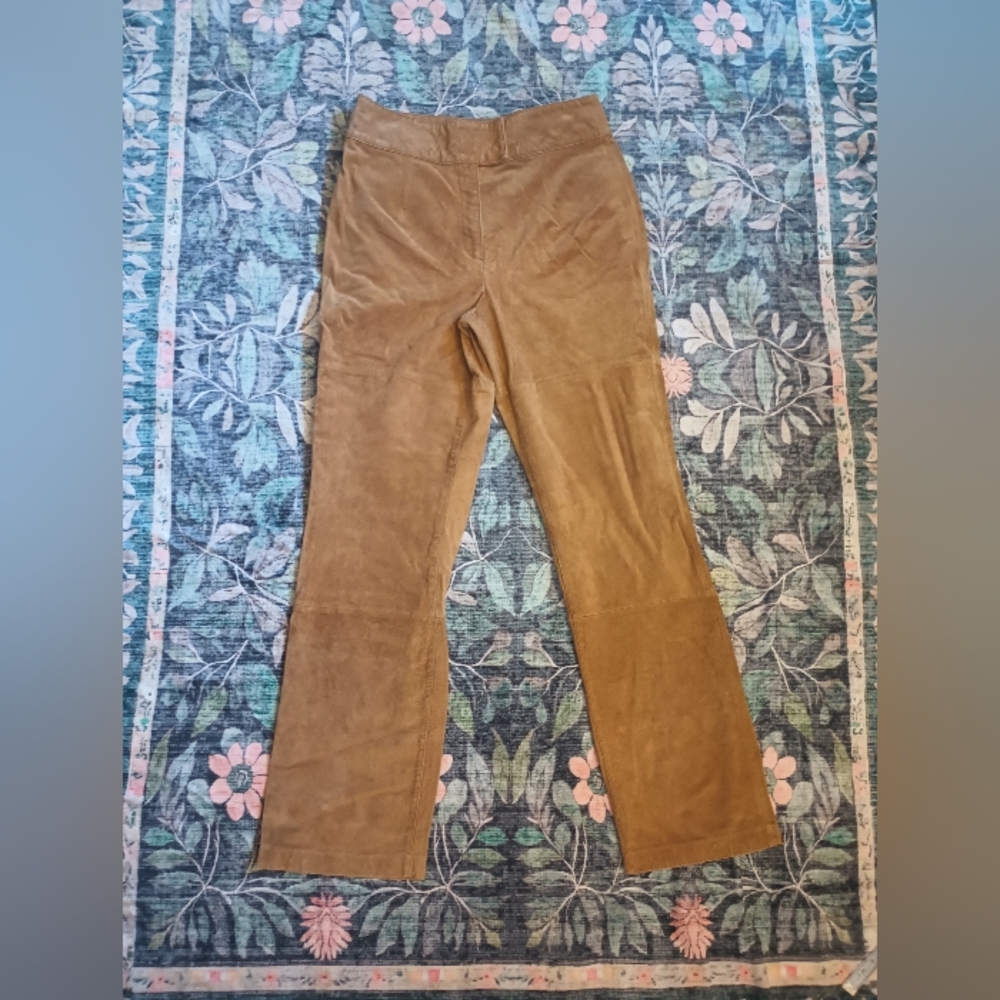 Massini Womens Y2K Genuine Leather Pants S 10 Tan High Rise Bootcut Western Boho